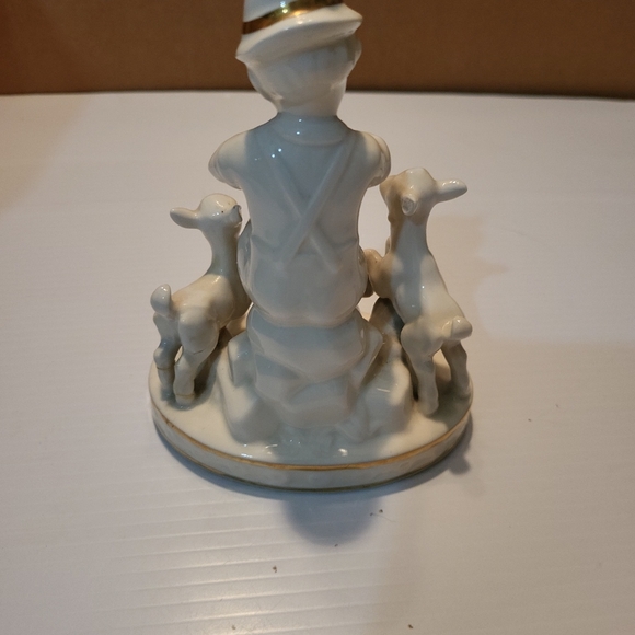 Erphila Germany Figurine Boy Playing Flute with Lambs/Goats White with Gold Trim - Picture 7 of 9